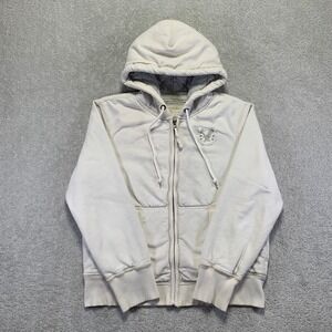 Y2K American Eagle Outfitters Hoodien Mens L Cream Quilted Lined‎ Zip Up Heavy